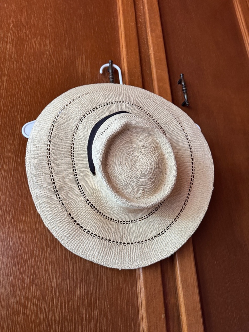 Lack Of Color Beige Woven Sun Hat with Black Script Trim size Small